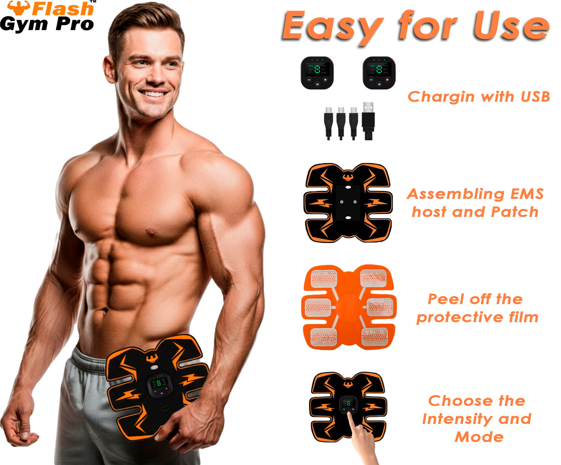 Flash Gym Pro™ - EMS AB Stimulator 2026 - ABS + Arms 2026 - 20.000 Rips in 20 minutes