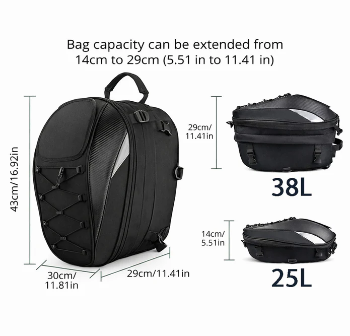 FGP™ Universal Expandable Motorcycle Tail Bag/Backpack (25L-38L)