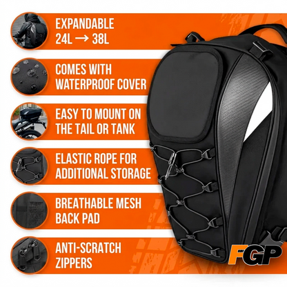 FGP™ Universal Expandable Motorcycle Tail Bag/Backpack (25L-38L)